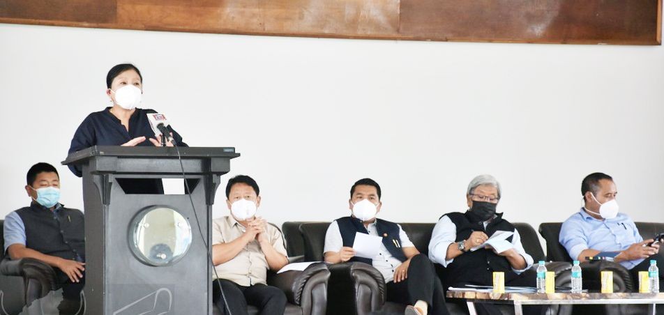 CMO Kohima, Dr Vezokholu Theyo addressing the sensitization programme on COVID testing and vaccination held at Kohima village Council Hall on July 19. (DIPR Photo)